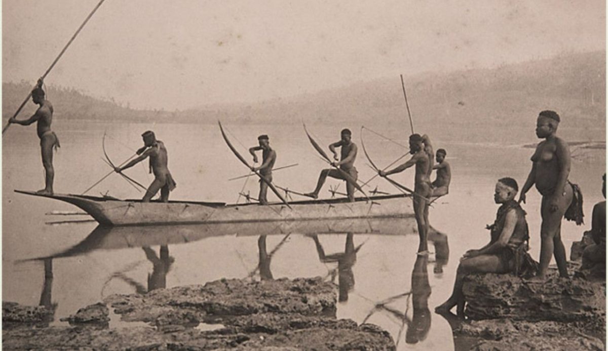 Members of an unspecified Andaman tribe fishing c. 1870                     